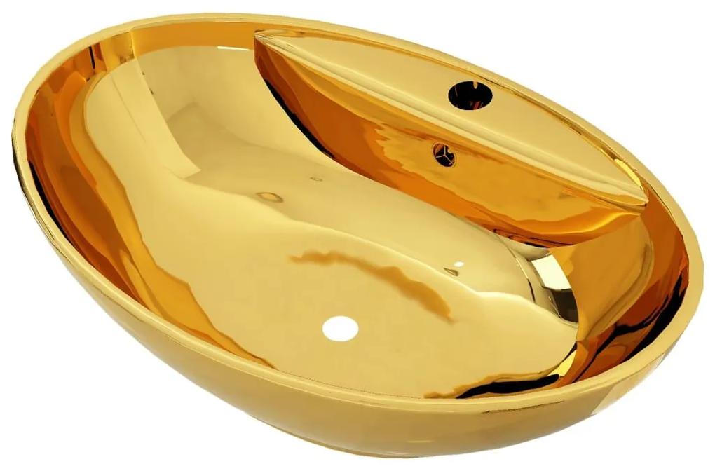 Νιπτήρας με Οπή Υπερχείλισης Χρυσός 58,5x39x21 εκ. Κεραμικός - Χρυσό