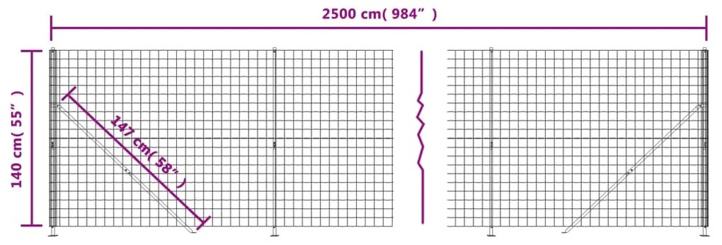 vidaXL Συρματόπλεγμα Περίφραξης Ανθρακί 1,4 x 25 μ. με Βάσεις Φλάντζα