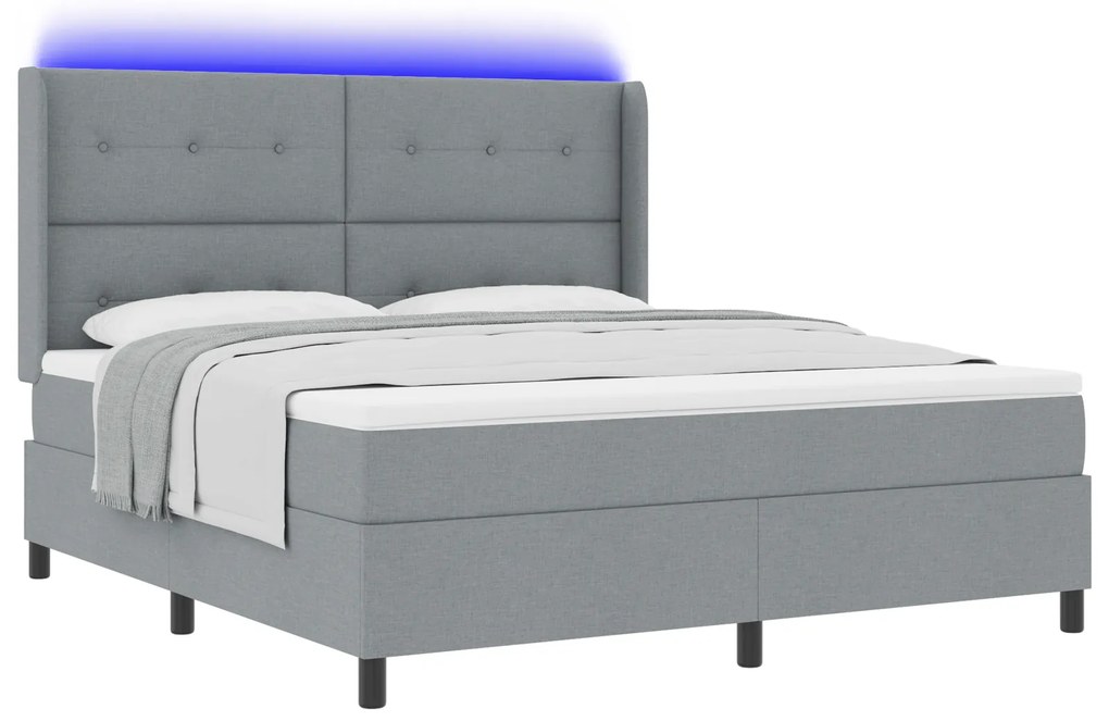 vidaXL Κρεβάτι με Κουτί Ελατηρίων και Ματράς & LED Ανοιχτό Γκρι 180x200 εκ. Ύφασμα
