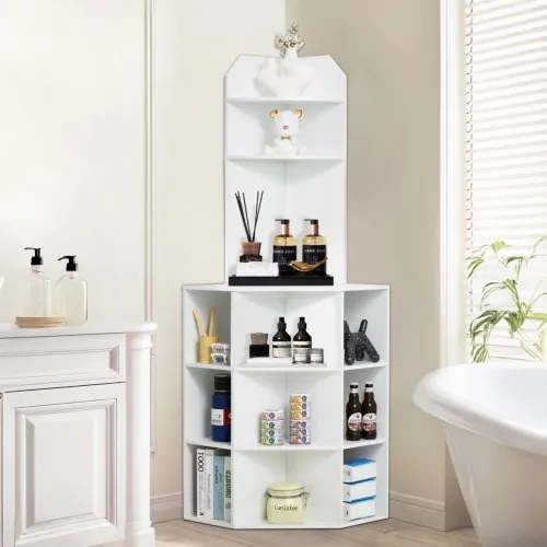 VEVOR 64&quot; Corner Storage Cabinet with Charging Station Adjustable Shelves White