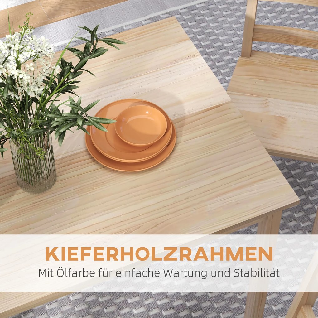 Σετ τραπεζαρίας 5 τεμαχίων, τραπέζι με καρέκλες, μασίφ ξύλο, 118 cm x 73 cm x 75 cm, φυσικό χρώμα