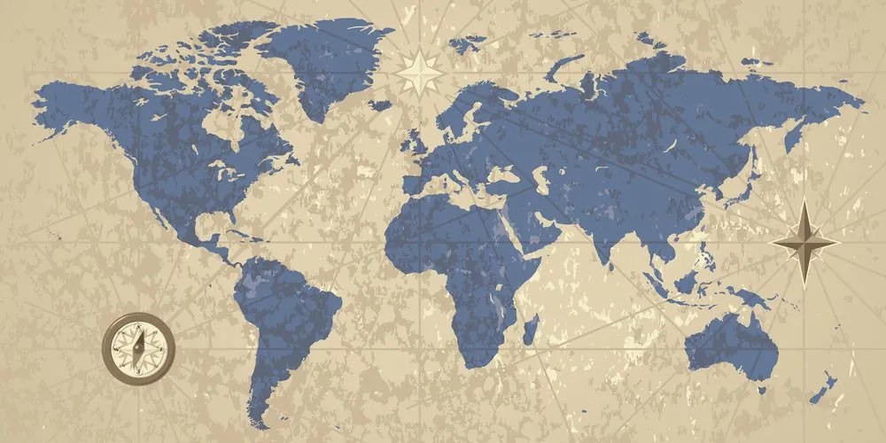 Εικόνα στον παγκόσμιο χάρτη φελλού με πυξίδα σε στυλ ρετρό - 100x50  peg