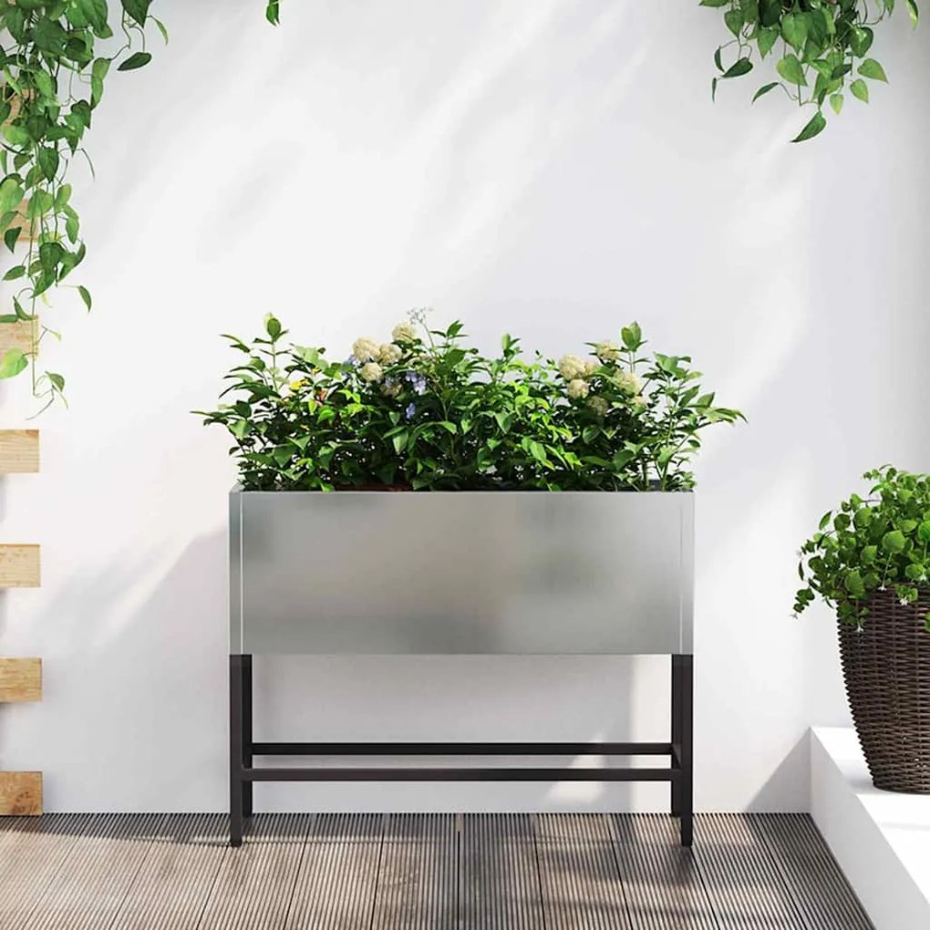 vidaXL Υψωμένη Γλάστρα Κήπου Ασημί 60 x 26 x 45 εκ