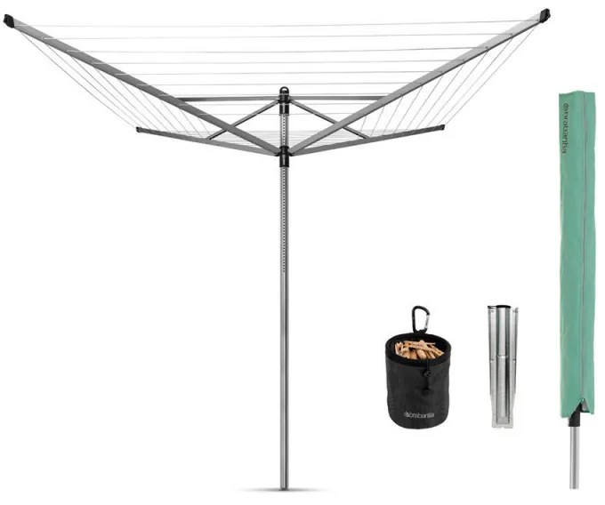 Brabantia Lift-O-Matic outdoor space 1003466, 50 m, Ρυθμιζόμενο ύψος, Μεταλλική ακίδα εκσκαφής, Θήκη, Τσάντα με κλιπς, Ανθεκτικό στη διάβρωση, Inox