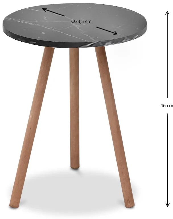 Τραπεζάκι βοηθητικό Roma Megapap χρώμα μαύρο εφέ μαρμάρου 33,5x33,5x46εκ.