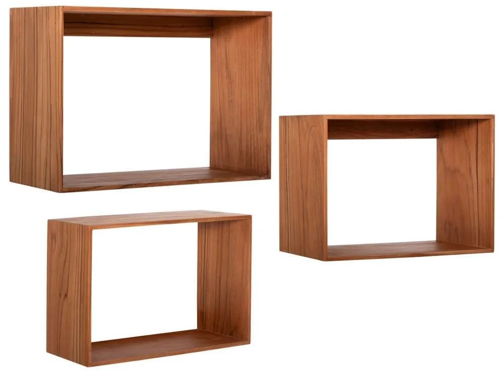 Ραφιέρα Τοίχου (Σετ 3Τμχ) Chengis HM9830 60x20x38cm Ξύλινη Natural-Teak Ξύλο