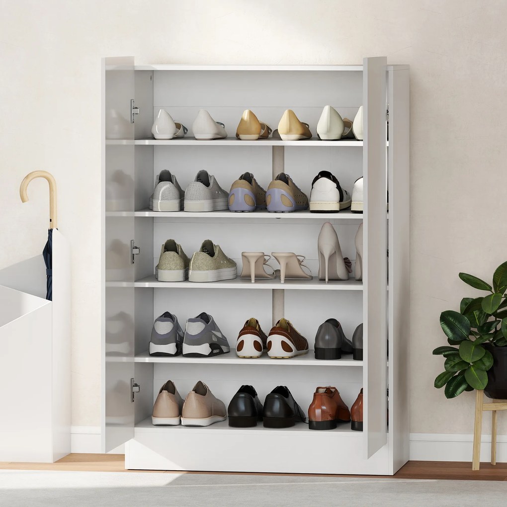 HOMCOM Έπιπλο παπουτσιών 5 επιπέδων για 20 ζευγάρια παπούτσια, ρυθμιζόμενα ράφια, για είσοδο, διάδρομο, ξύλο, λευκό