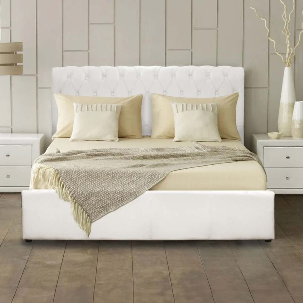 Κρεβάτι Mone T.Chesterfieldμε Αποθηκευτικό Χώρο Λευκοpu 150x200 Εκ.