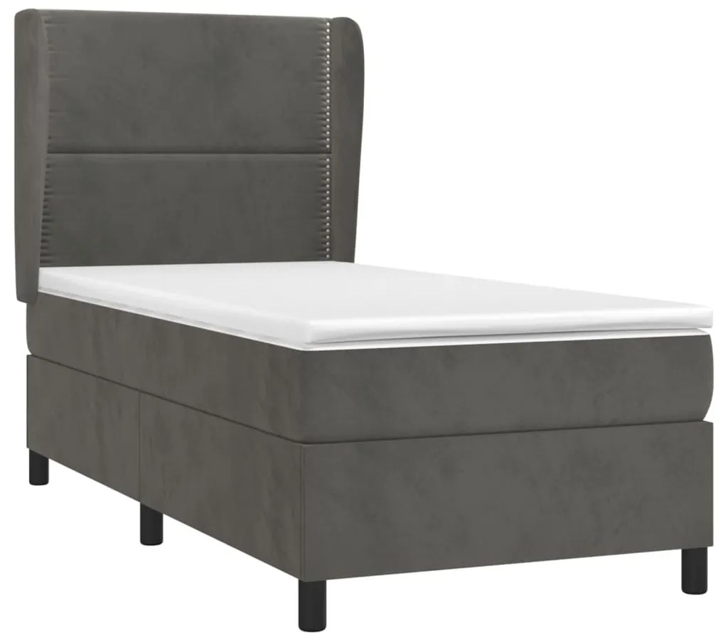 vidaXL Κρεβάτι Boxspring με Στρώμα Σκούρο Γκρι 100x200 εκ. Βελούδινο