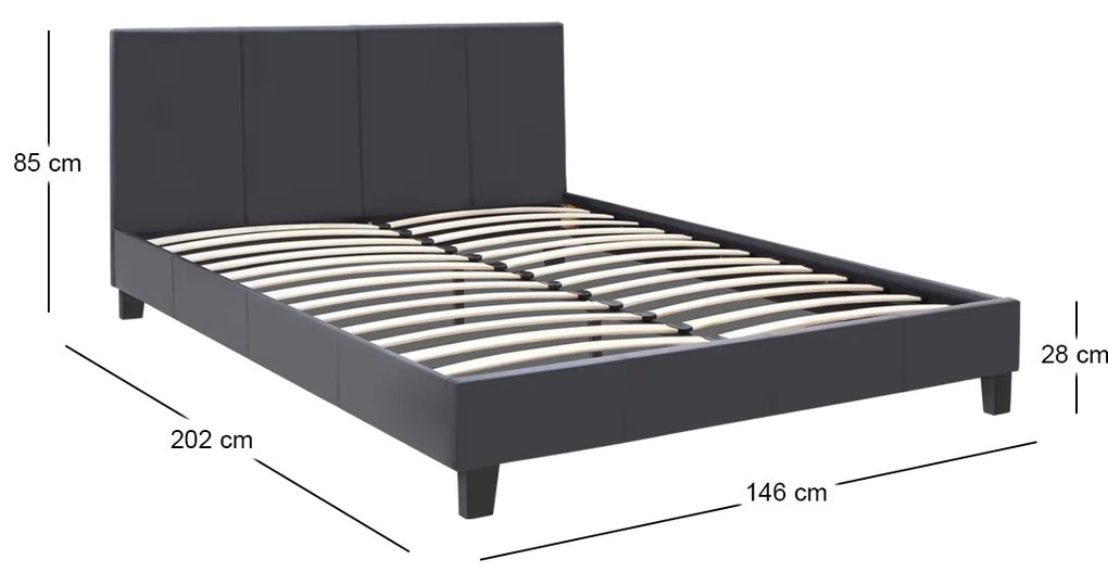 Κρεβάτι Flat Megapap από τεχνόδερμα χρώμα μαύρο ματ 140x190εκ.
