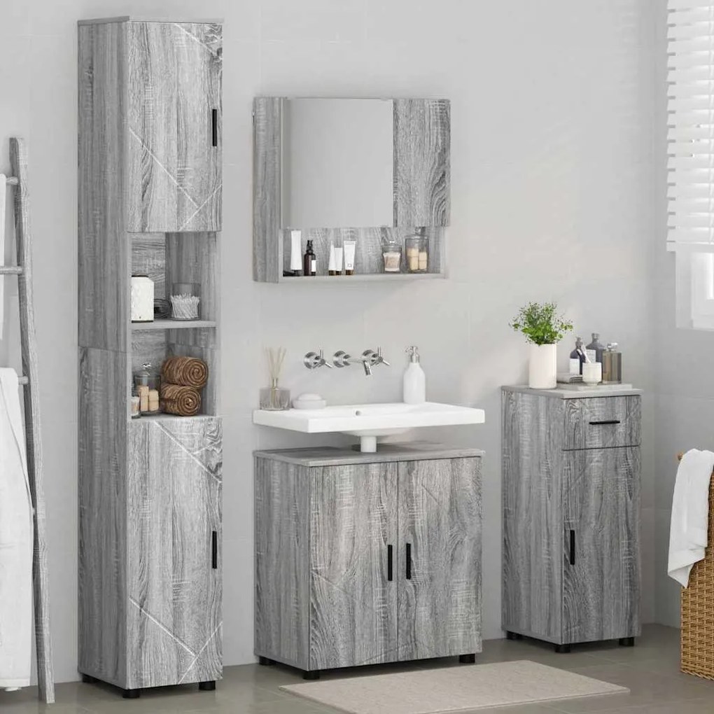 vidaXL Σετ Επίπλων Μπάνιου με πόρτα 4 pcs Γκρι sonoma 61 x 35 x 64 εκ.