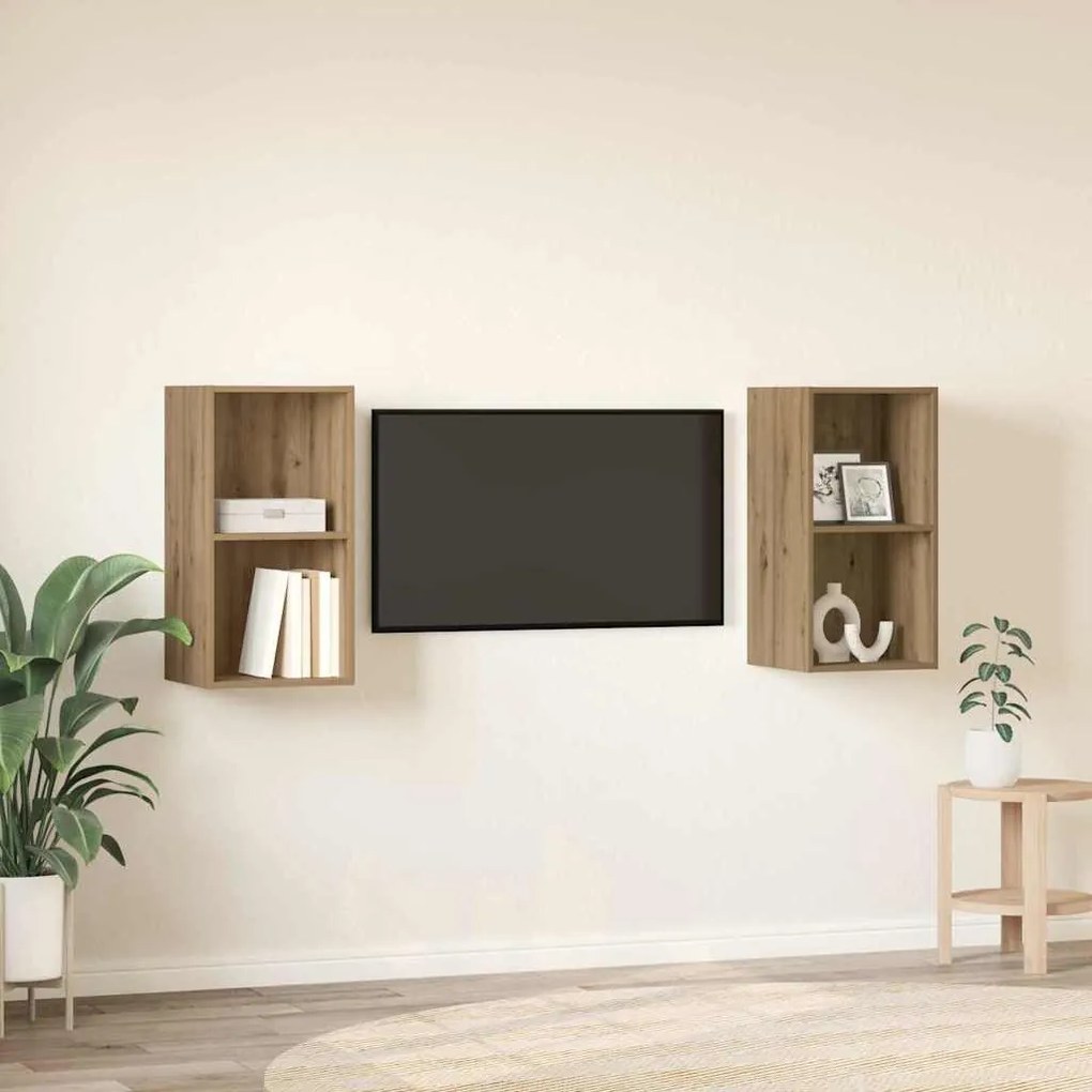 vidaXL Τηλεοπτική Κάβα Τοίχου 2 pcs Χειροποίητη δρυς 37 x 37 x 72 εκ