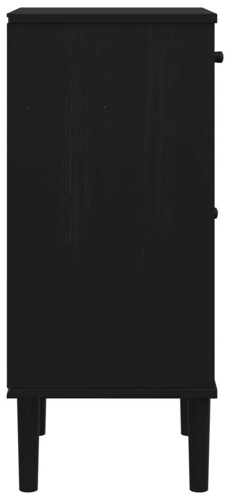 Κομοδίνο SENJA Μαύρο Όψη Ρατάν 40x35x80εκ από Μασίφ Ξύλο Πεύκου - Μαύρο