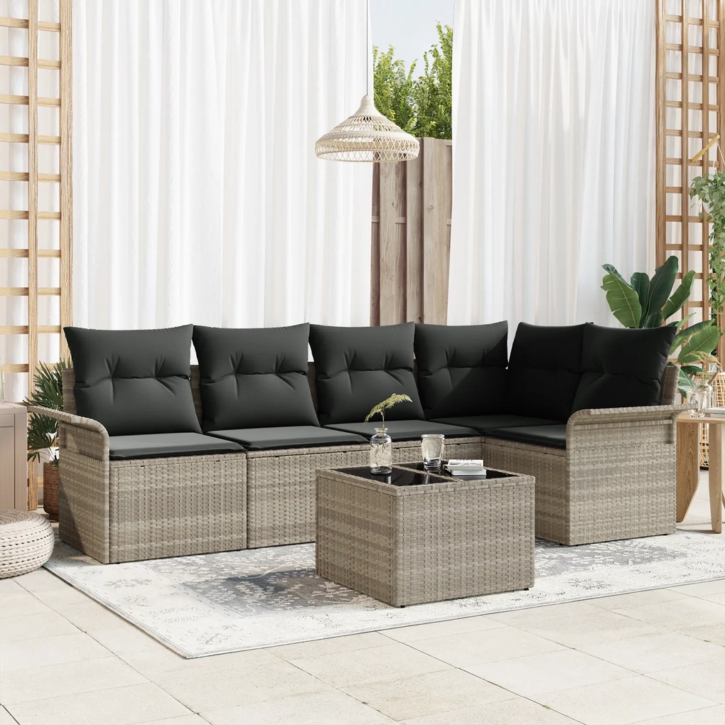 vidaXL Σετ Καναπέ Κήπου 6 pcs Γκρι 55 x 55 x 37 εκ Ρατάν, Πολυεστέρας