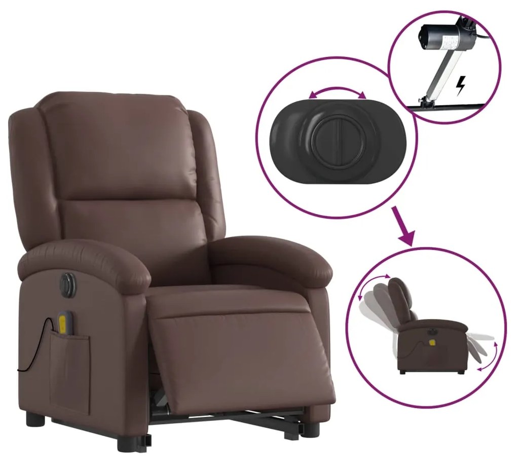 vidaXL Πολυθρόνα Μασάζ Ηλεκ Ανακλινόμενη με Ανύψωση Συνθετικό Δέρμα