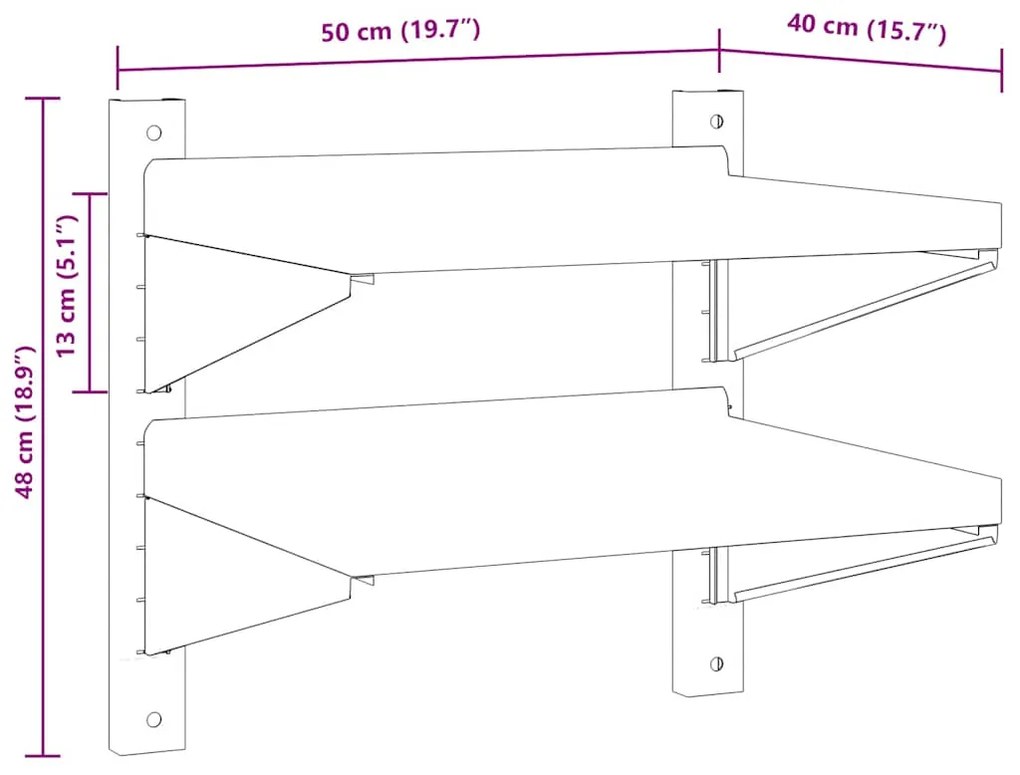 Ράφι Τοίχου 2 Επιπ. Ασημί 50x40x48 εκ. Ανοξείδωτο Ατσάλι - Ασήμι