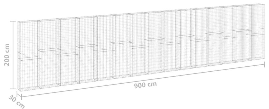 Συρματοκιβώτιο Τοίχος 900x30x200 εκ. Γαλβαν.Χάλυβας + Καλύμματα - Ασήμι