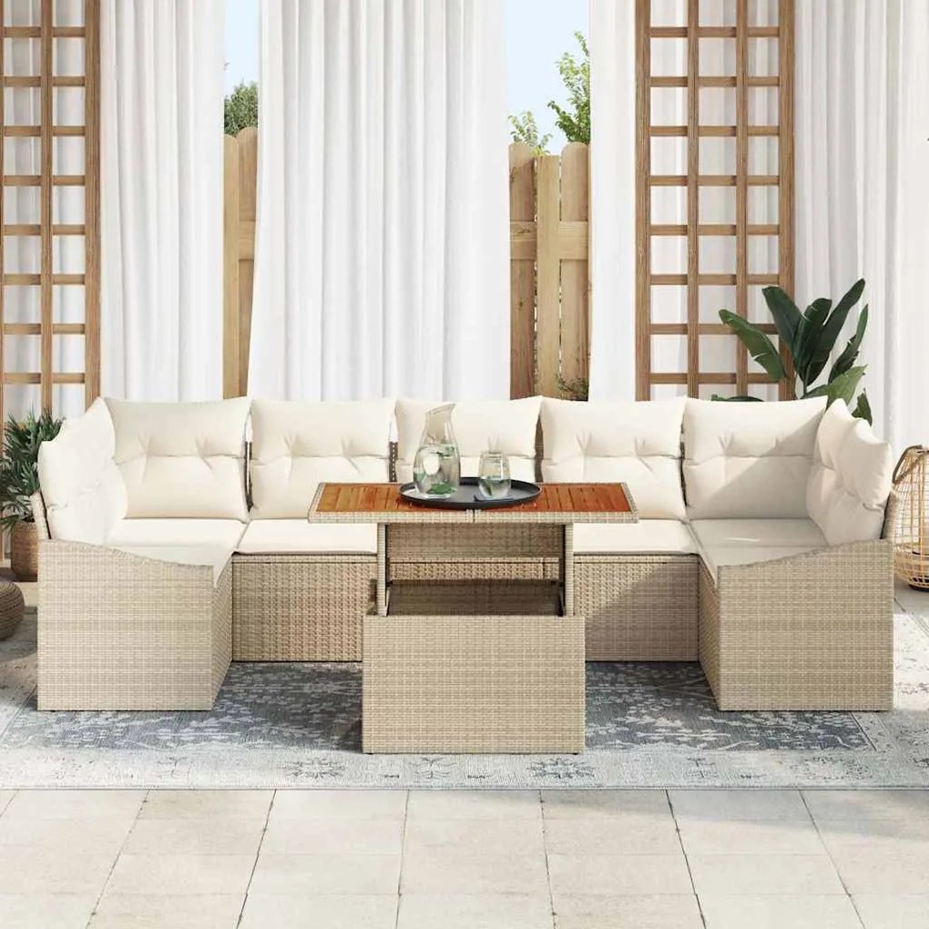 vidaXL Σετ Καναπέ Κήπου 8 pcs Μπεζ, Κρέμα Πολυ rattan, βαμμένο ατσάλι