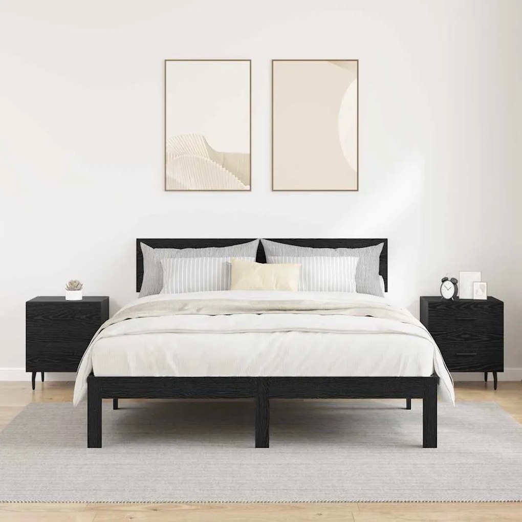 vidaXL Κομοδίνο 2 pcs Μαύρη Οξυά 40 x 35 x 47,5 εκ Επεξεργασμένο ξύλο