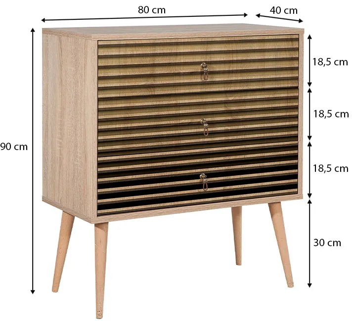 Συρταρτιέρα Soho Megapap από μελαμίνη χρώμα sonoma 80x40x90εκ.