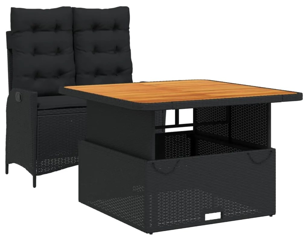 vidaXL Σετ Τραπεζαρίας Κήπου 2 Τεμ. Μαύρο από Συνθ. Ρατάν με Μαξιλάρια