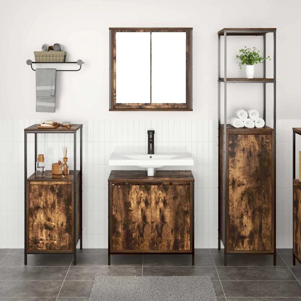 vidaXL Σετ Επίπλων Μπάνιου με ράφι 3 pcs Καπνιστή βελανιδιά και Μαύρο