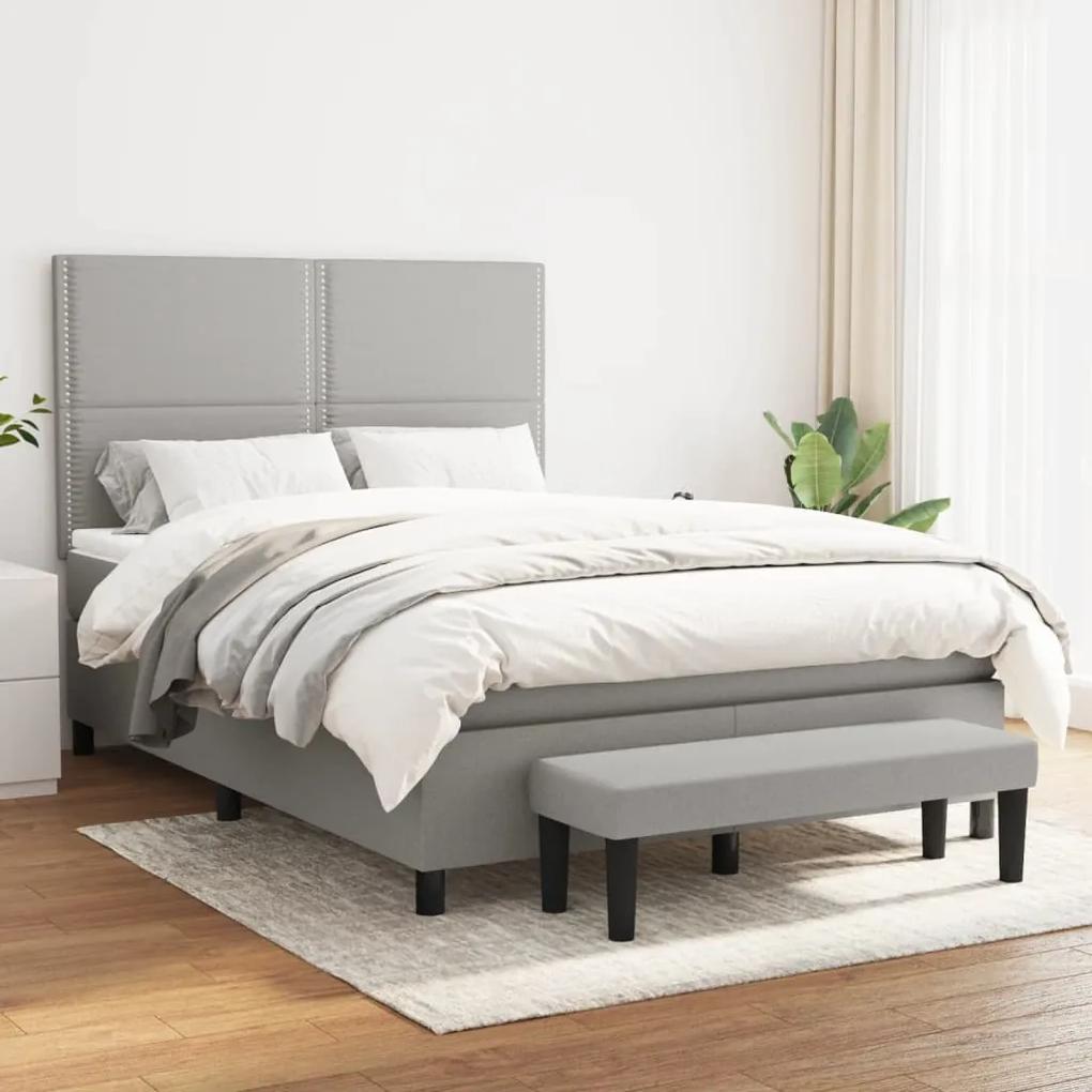 Κρεβάτι Boxspring με Στρώμα Ανοιχτό Γκρι 140x190 εκ. Υφασμάτινο