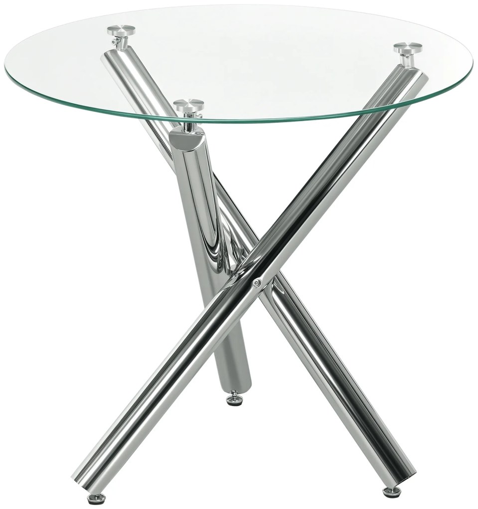HOMCOM τραπέζι τραπεζαρίας, στρογγυλή επιφάνεια από σκληρό γυαλί, χωρίς πλαίσιο, για 2-4 άτομα, ατσάλινα πόδια, 80 x 80 x 74 cm