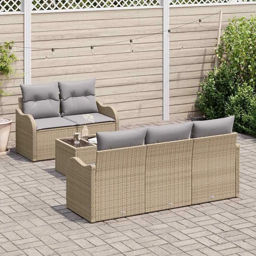 vidaXL Σετ Καναπέ Κήπου 6 pcs Μπεζ Πολυ ράταν