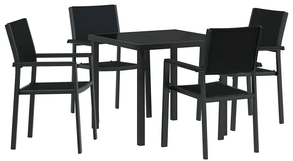 vidaXL Σέτ φαγητού για κήπο 5 pcs Μαύρο Χάλυβας με επίστρωση πούδρας