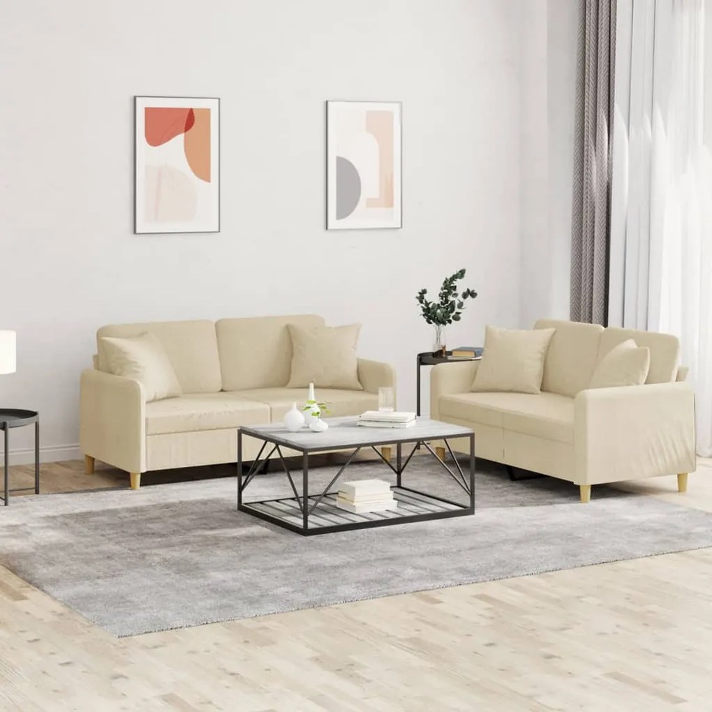 vidaXL Σετ Σαλονιού 2 Τεμαχίων Κρεμ Υφασμάτινο με Μαξιλάρια