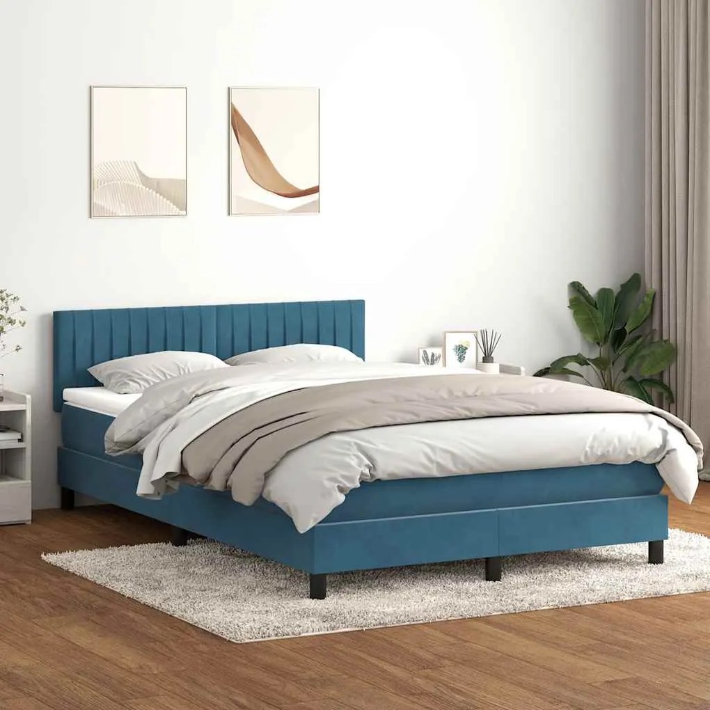 vidaXL Κρεβάτι Boxspring με Στρώμα Σκούρο Μπλε 160x210 εκ. Βελούδινο