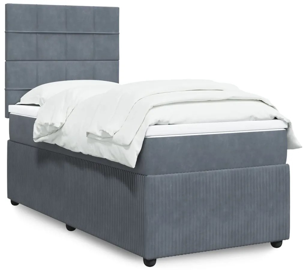 vidaXL Κρεβάτι Boxspring με Στρώμα Σκούρο Γκρι 90x200 εκ. Βελούδινο