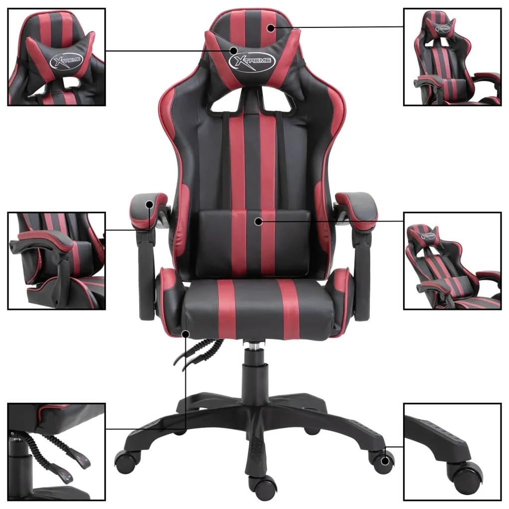 vidaXL Καρέκλα Gaming Μπορντό από Συνθετικό Δέρμα