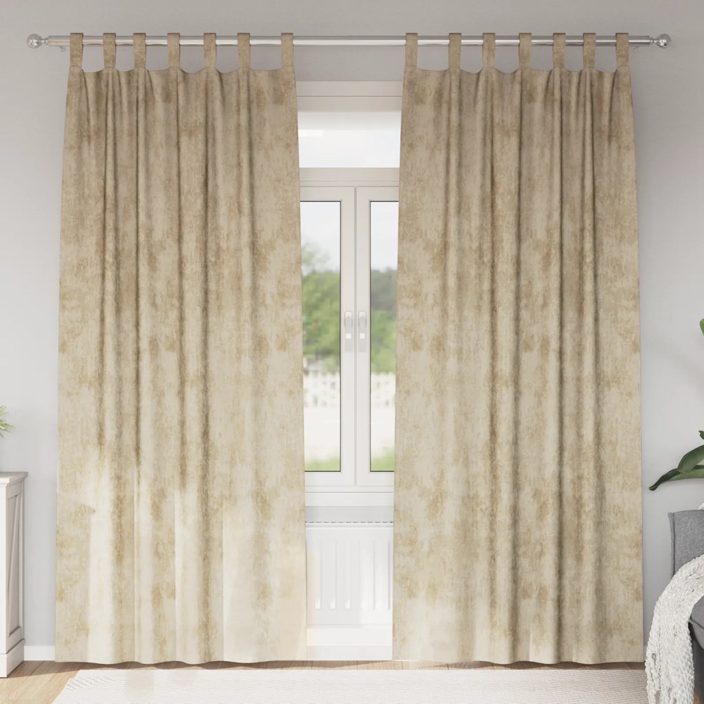 vidaXL Κουρτίνες Βελούδινες 2 τμχ με οπές Κρεμ 245x140 εκ.