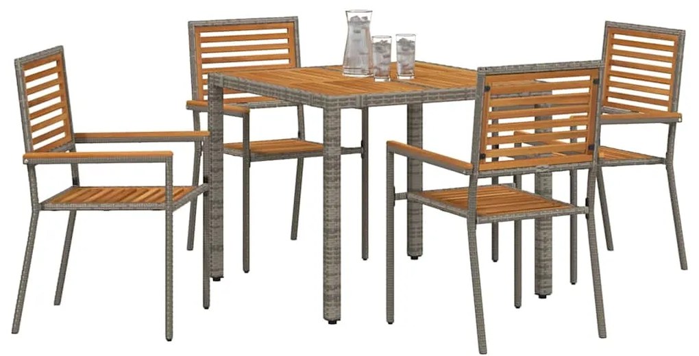 vidaXL Σέτ φαγητού για κήπο 5 pcs Γκρι 90 x 90 x 75 cm συνθετικό ρατάν