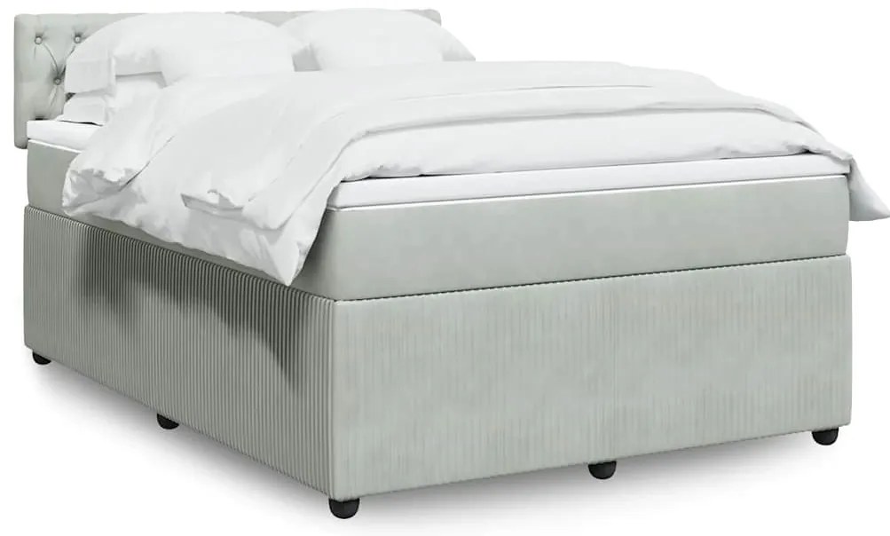 vidaXL Κρεβάτι Boxspring με Στρώμα Ανοιχτό Γκρι 160x200 εκ. Βελούδινο