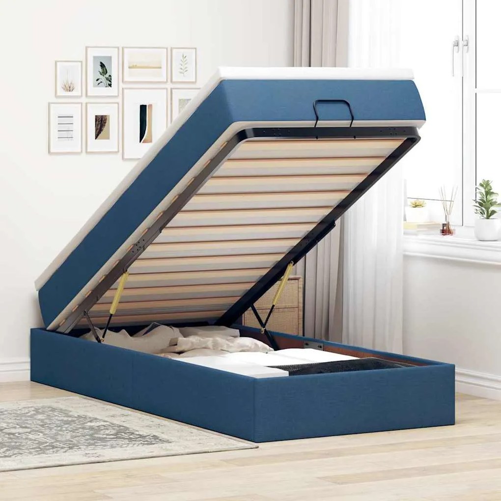 vidaXL Οθωμανικό κρεβάτι με στρώμα μπλε 90x190cm ύφασμα