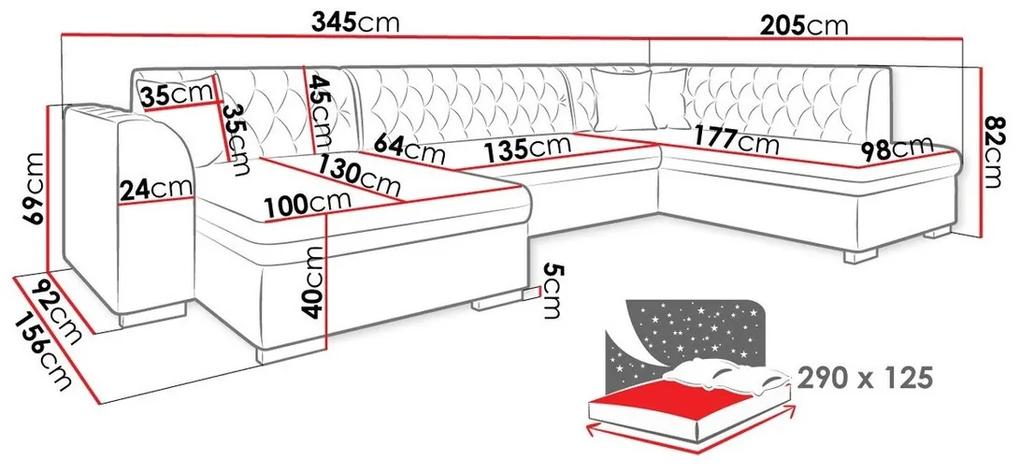 Γωνιακός Καναπές Comfivo 269, Λειτουργία ύπνου, Αποθηκευτικός χώρος, 345x205x82cm, 161 kg, Πόδια: Πλαστική ύλη | Epipla1.gr