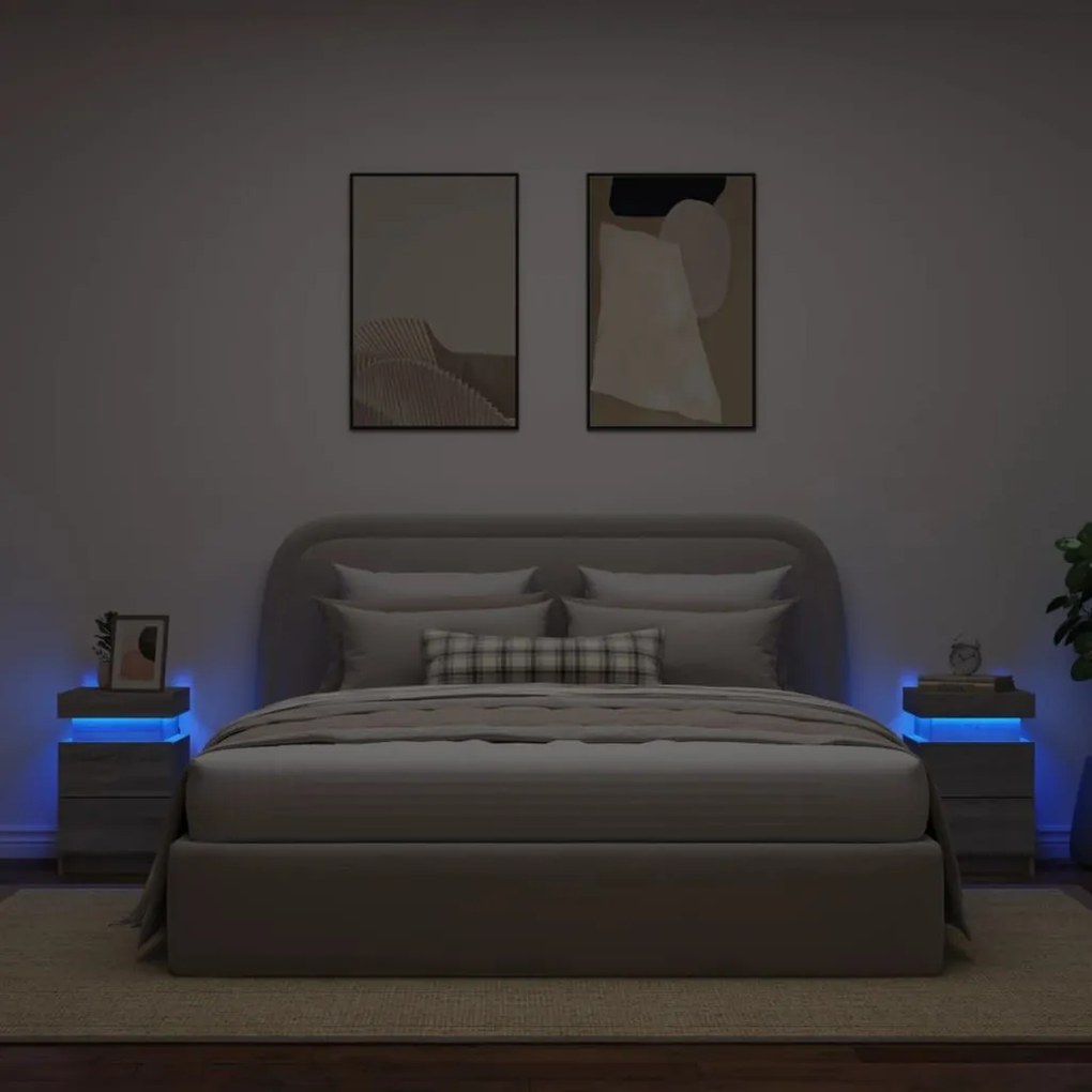 Κομοδίνα με Φώτα LED 2 Τεμ. Γκρι Sonoma 35 x 39 x 55 εκ. - Γκρι