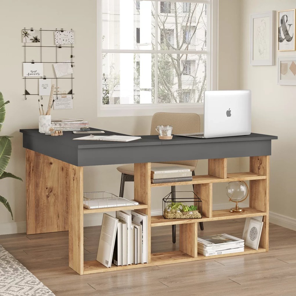 Γραφείο γωνιακό &quot;VIANA&quot; σε χρώμα atlantic pine/ανθρακί 115x120x72
