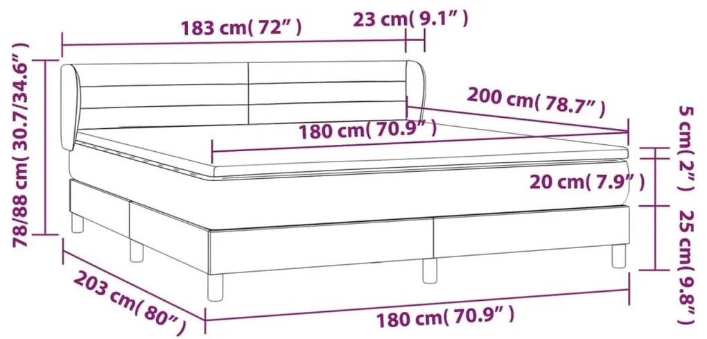 Κρεβάτι Boxspring με Στρώμα Μαύρο 180x200 εκ. Βελούδινο - Μαύρο