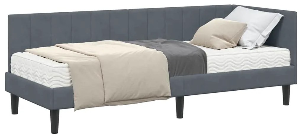 vidaXL Κρεβάτι γωνίας με στρώμα με στρώμα 2 pcs Γκρι Βελούδο