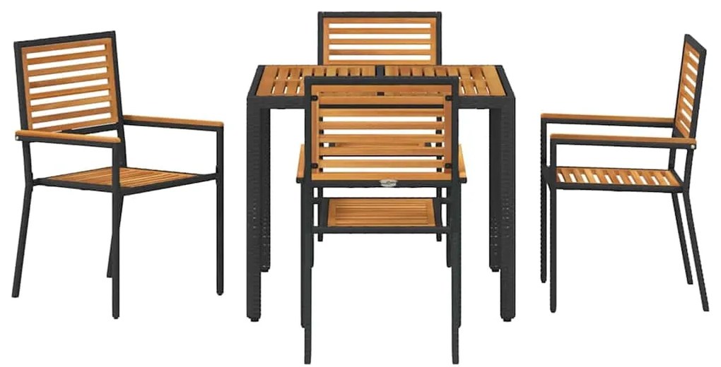 vidaXL Σέτ φαγητού για κήπο 5 pcs Μαύρο και Ξύλο συνθετικό ρατάν