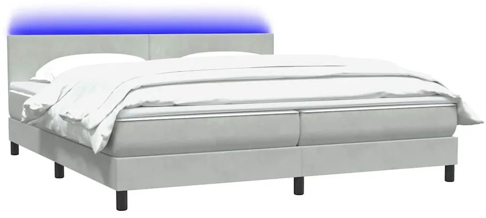 Κρεβάτι Boxspring με Στρώμα Ανοιχτό Γκρι 180x210 εκ. Βελούδινο - Γκρι