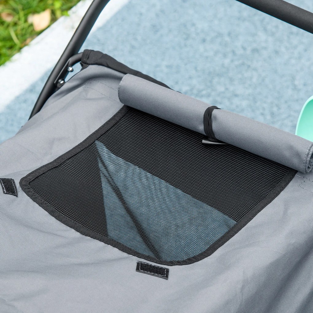 PawHut Καρότσι σκύλου, αναδιπλούμενο, ανακλινόμενο, μαξιλάρι ύπνου, ατσάλινο πλαίσιο, Γκρι/Μαύρο