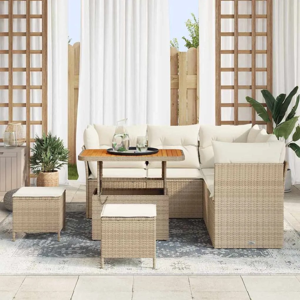 vidaXL Σετ Καναπέ Κήπου Ρυθμιζόμενο ύψος 8 pcs Μπεζ συνθετικό ρατάν