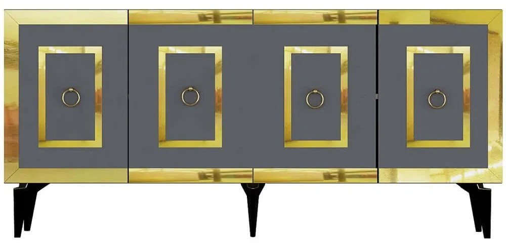 Μπουφές Karya 475OLV2743 150x40x79cm Anthracite-Gold Μοριοσανίδα, Μελαμίνη
