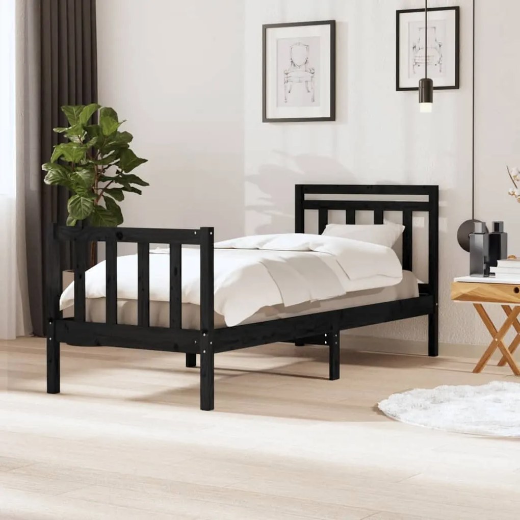 vidaXL Πλαίσιο Κρεβατιού Μαύρο 75 x 190εκ. από Μασίφ Ξύλο Small Single