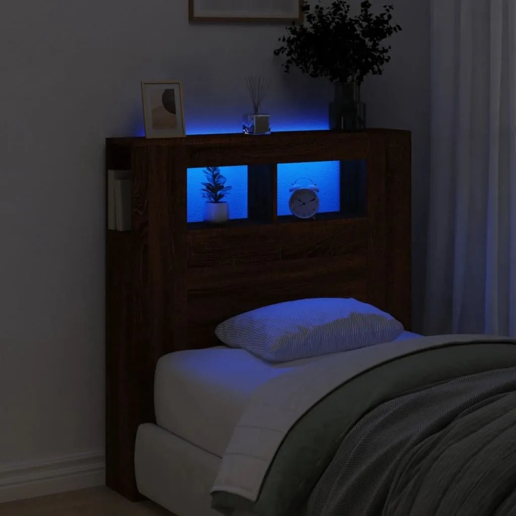 Κεφαλάρι Κρεβατιού με LED Καφέ Δρυς 100x18,5x103,5 εκ - Καφέ